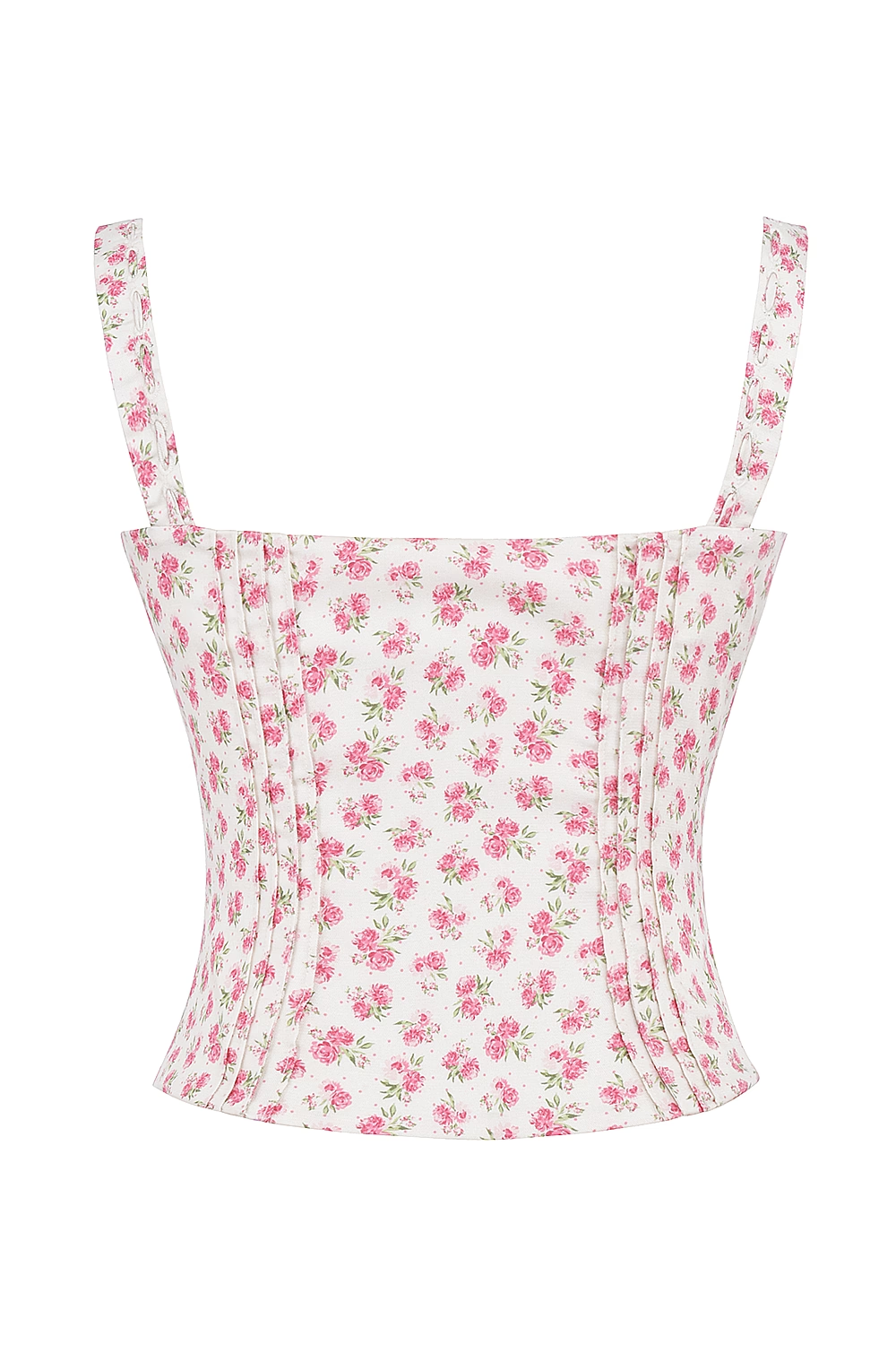 Women’s Pink Floral Pleated Lace Up Crop Top