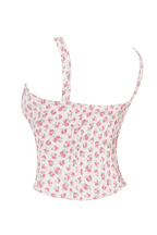 Women’s Pink Floral Pleated Lace Up Crop Top