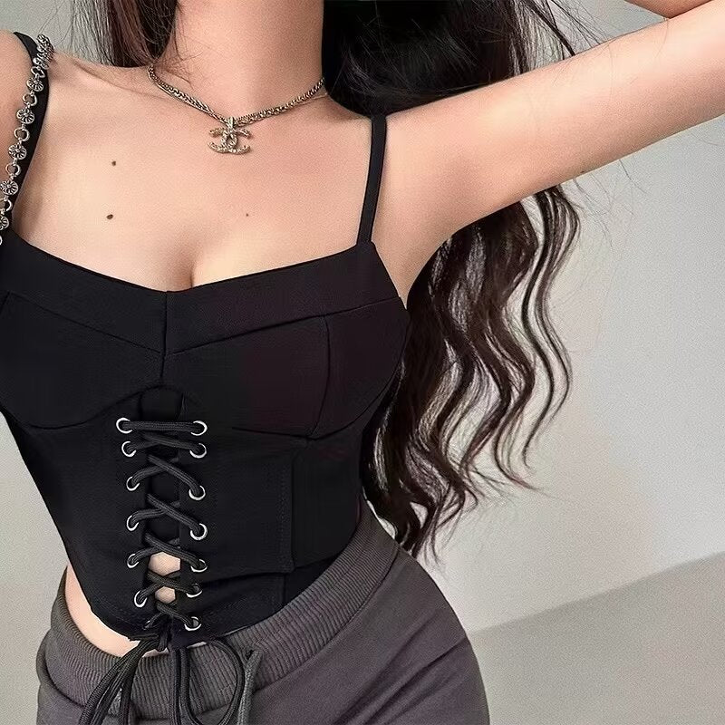 's Casual Simple Knitted Drawstring Vest Top