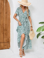 Printed V-Neck Tie-Front Maxi Dress
