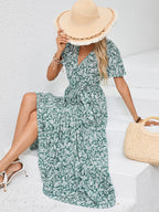 Printed V-Neck Tie-Front Maxi Dress