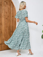 Printed V-Neck Tie-Front Maxi Dress