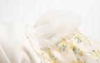 Women's V Neck Bow Lace Up Bubble Sleeve Floral Dress Summer Tight Waist Slim Pleated A Line Dress