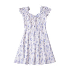 Summer Women Floral Printed Square Collar Lace up Bow