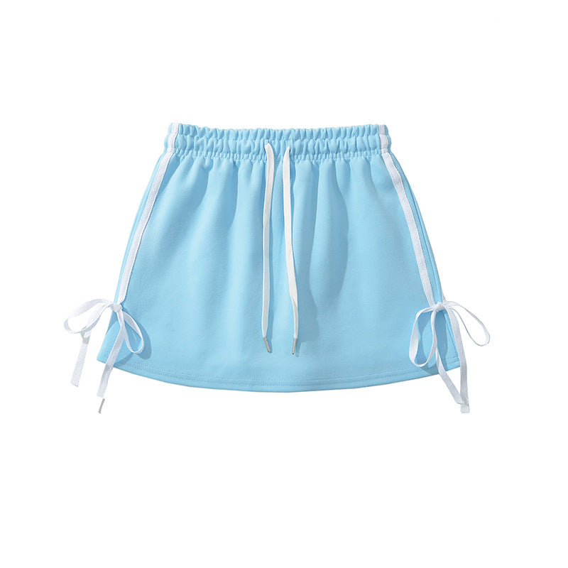 Elastic High Waist Drawstring Lace Up Contrast Shorts