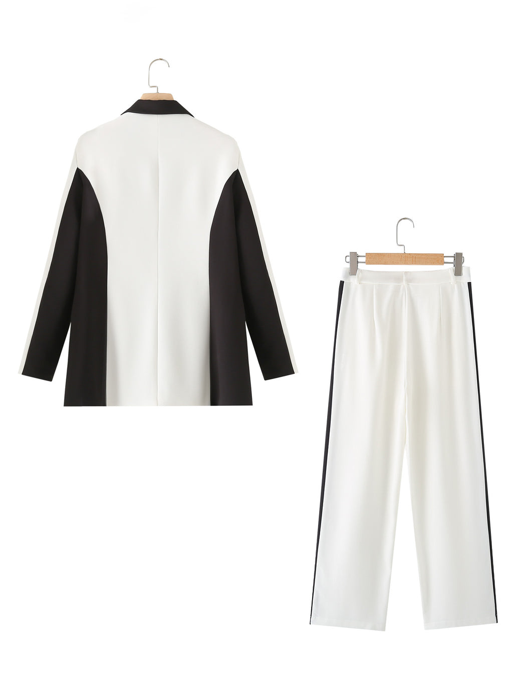 Women's Summer Contrast Color Double Breasted Pocket Blazer Wide Leg