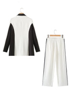 Women's Summer Contrast Color Double Breasted Pocket Blazer Wide Leg