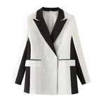 Women's Summer Contrast Color Double Breasted Pocket Blazer Wide Leg