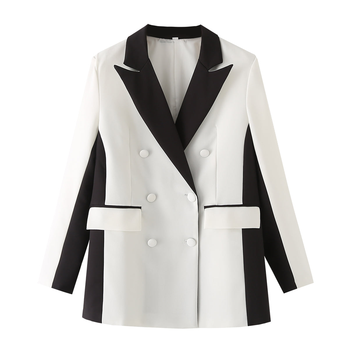 Women's Summer Contrast Color Double Breasted Pocket Blazer Wide Leg
