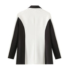 Women's Summer Contrast Color Double Breasted Pocket Blazer Wide Leg