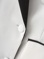 Women's Summer Contrast Color Double Breasted Pocket Blazer Wide Leg