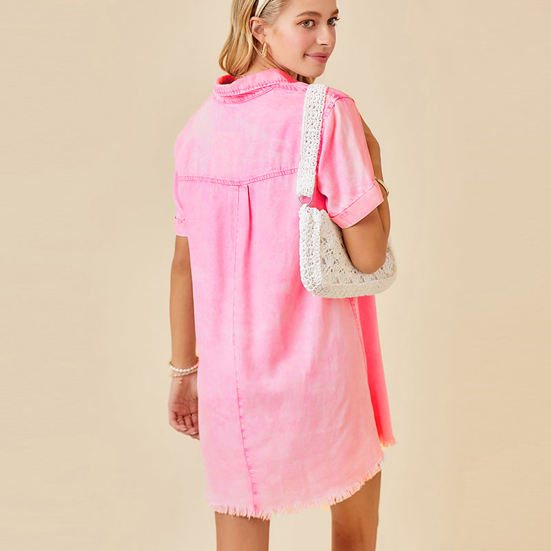 Women's Washed Denim A Line Shirt Dress