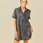 Women's Washed Denim A Line Shirt Dress