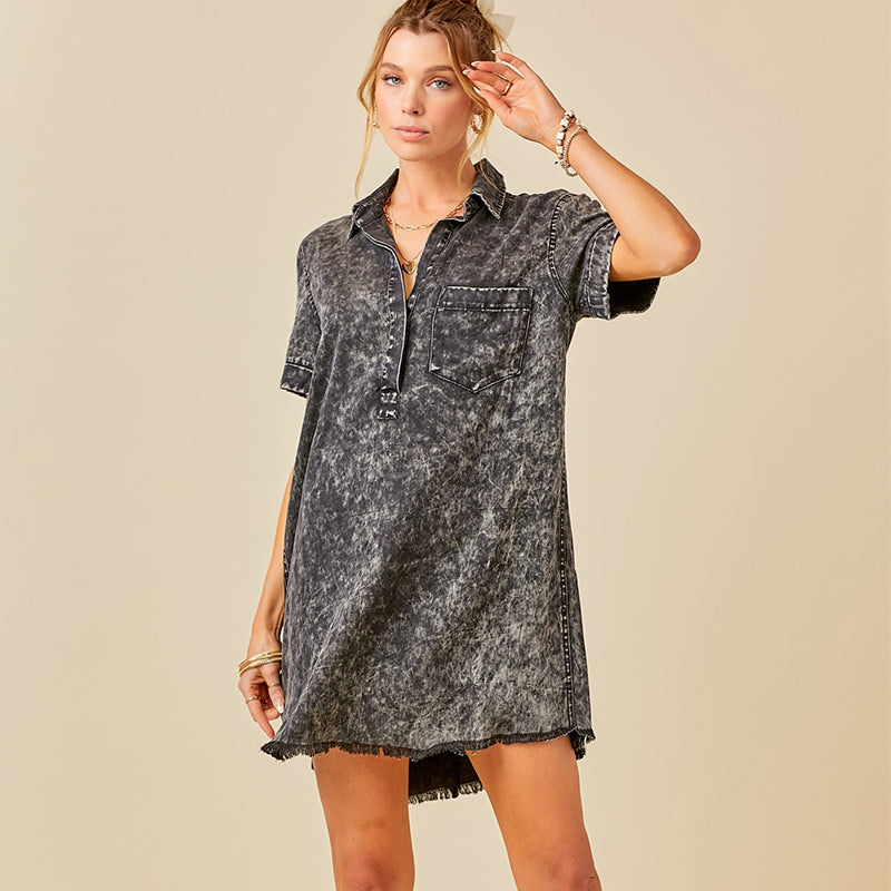 Women's Washed Denim A Line Shirt Dress