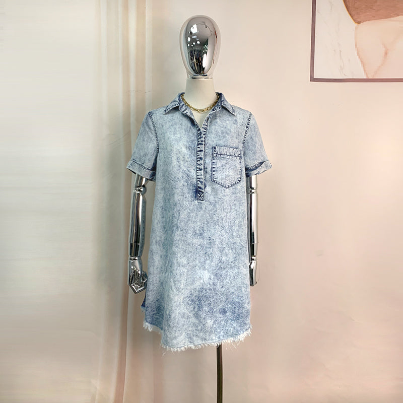 Women's Washed Denim A Line Shirt Dress