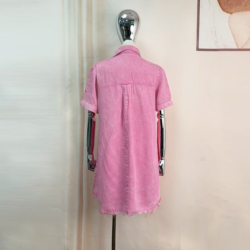 Women's Washed Denim A Line Shirt Dress