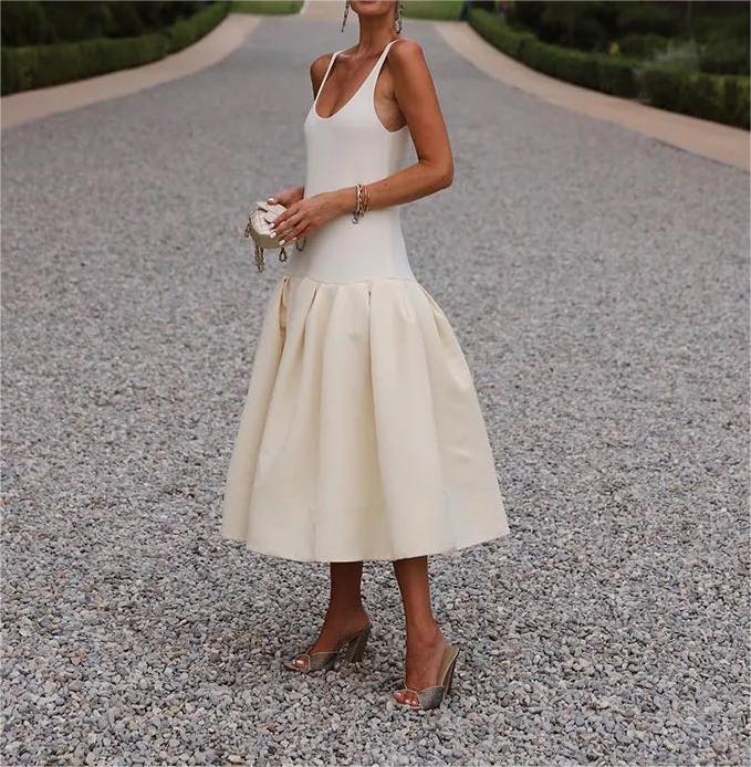 Solid Spaghetti-Strap A-Line Maxi Dress
