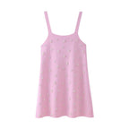 Artificial Decorated Pearls Knitted Mini Slip Dress