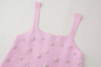 Artificial Decorated Pearls Knitted Mini Slip Dress