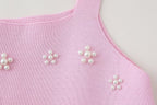 Artificial Decorated Pearls Knitted Mini Slip Dress