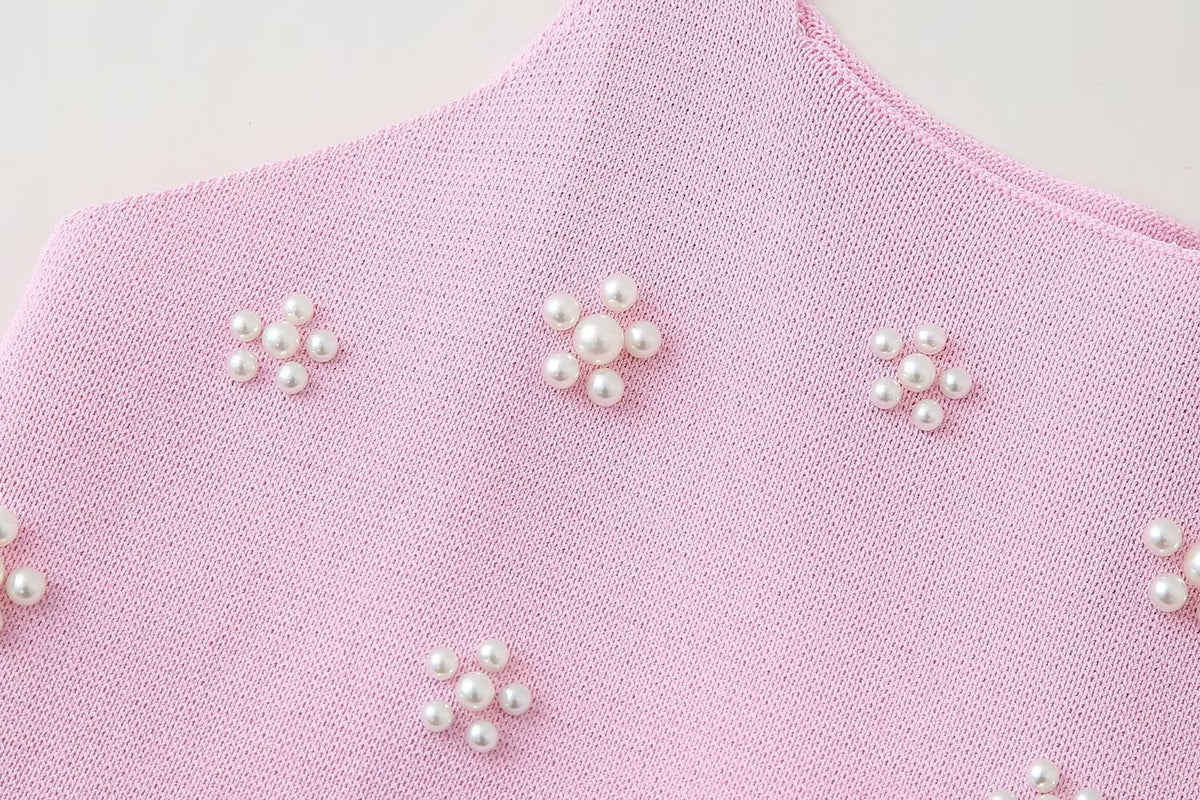 Artificial Decorated Pearls Knitted Mini Slip Dress