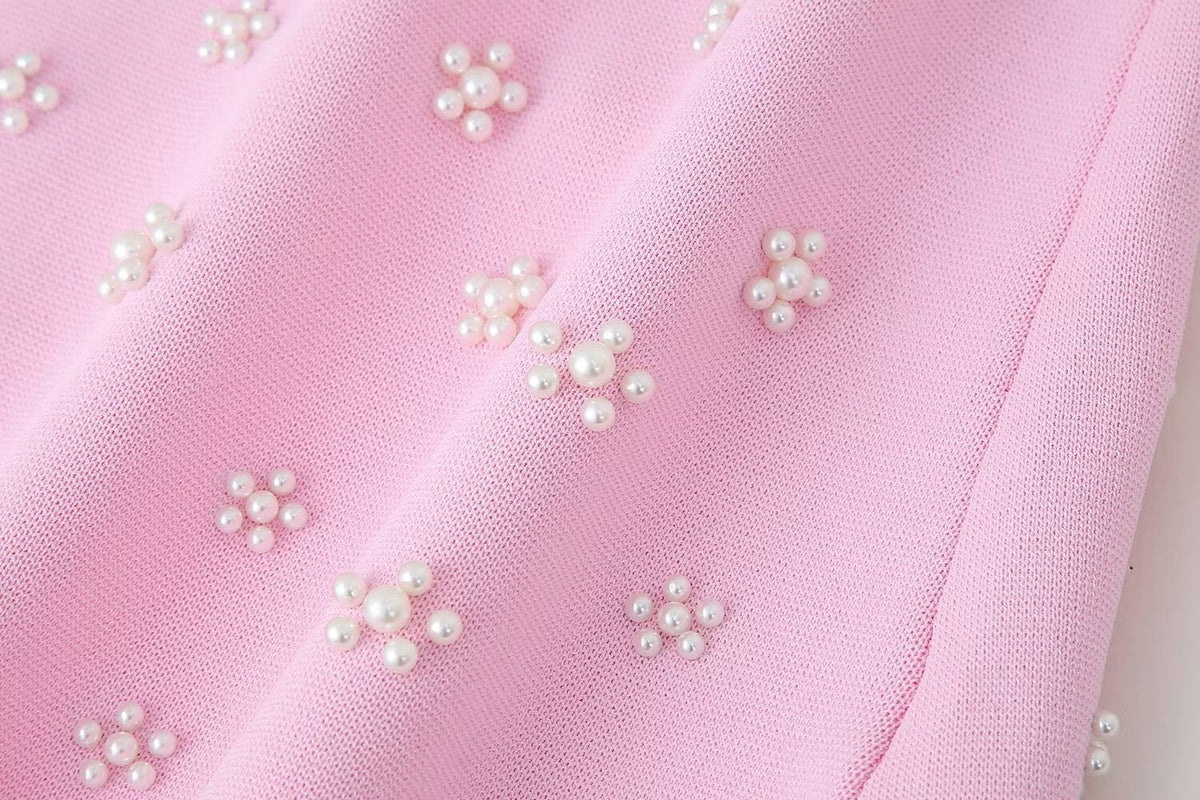 Artificial Decorated Pearls Knitted Mini Slip Dress