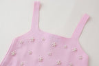 Artificial Decorated Pearls Knitted Mini Slip Dress