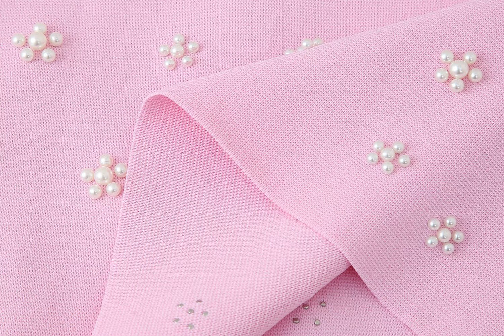 Artificial Decorated Pearls Knitted Mini Slip Dress