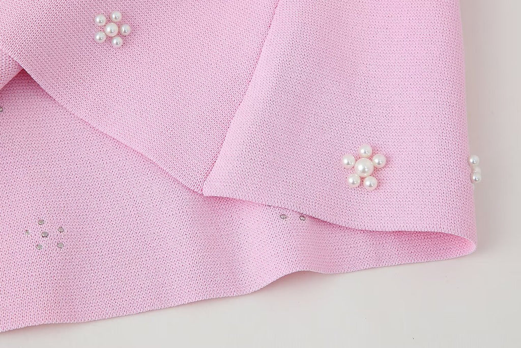 Artificial Decorated Pearls Knitted Mini Slip Dress