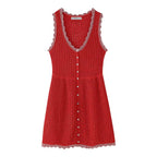 Women's Summer Sleeveless Jacquard Mesh Knitted Mini Dress
