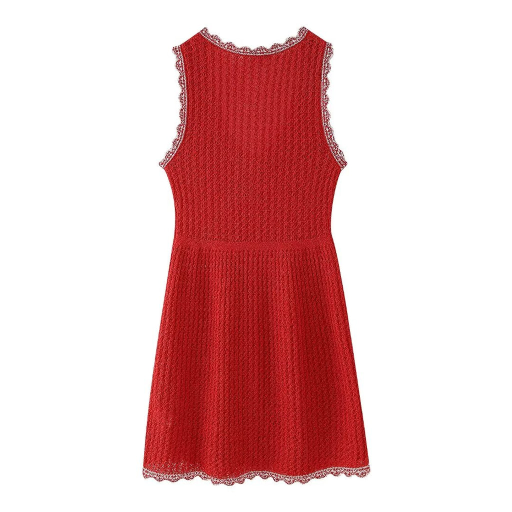 Women's Summer Sleeveless Jacquard Mesh Knitted Mini Dress