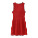 Women's Summer Sleeveless Jacquard Mesh Knitted Mini Dress