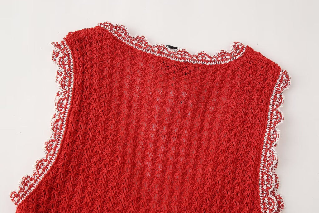 Women's Summer Sleeveless Jacquard Mesh Knitted Mini Dress