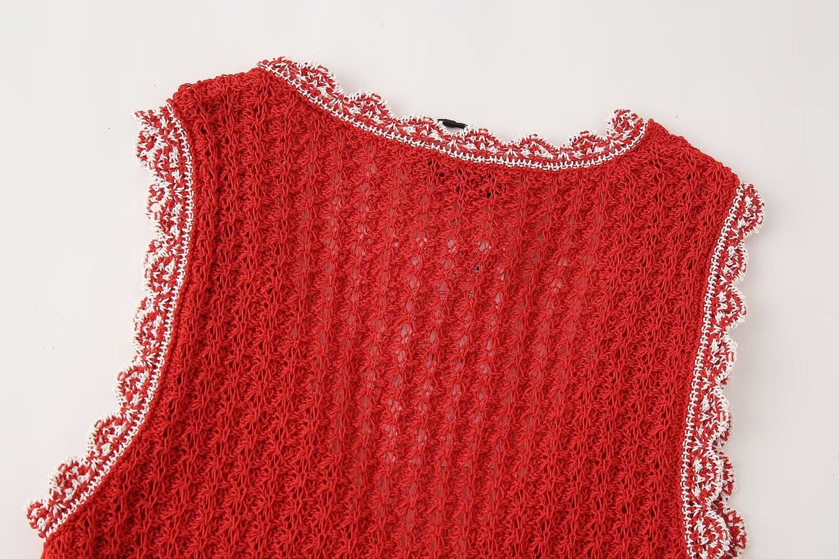 Women's Summer Sleeveless Jacquard Mesh Knitted Mini Dress