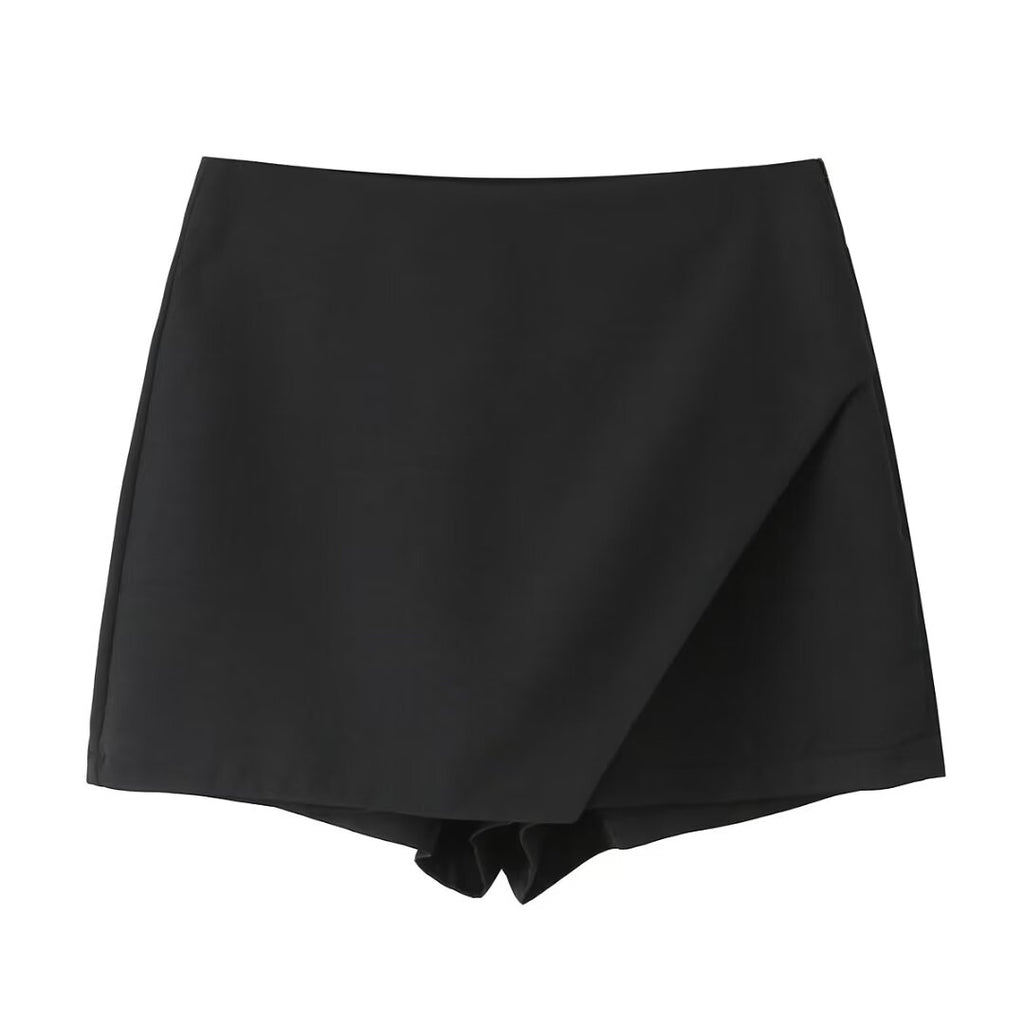 Solid Color Asymmetric High Waist Wide Leg Short Shorts
