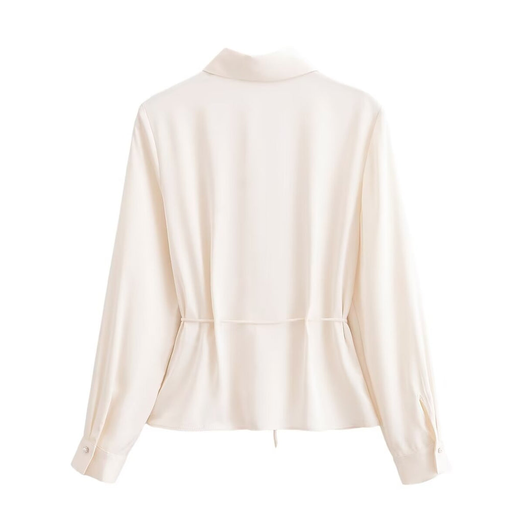 Women's French Slim Slimming V Neckline Long Sleeve Shirt
