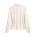 Women's French Slim Slimming V Neckline Long Sleeve Shirt