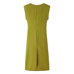 Gold-Trim Pleated Split Midi Dress