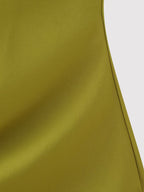 Gold-Trim Pleated Split Midi Dress
