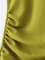 Gold-Trim Pleated Split Midi Dress