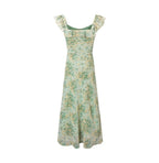 Women's Sweet Lotus Leaf Elegant Slim French Gentle Printing Sleeveless Dress Summer Beach Holiday Tea Break Dress