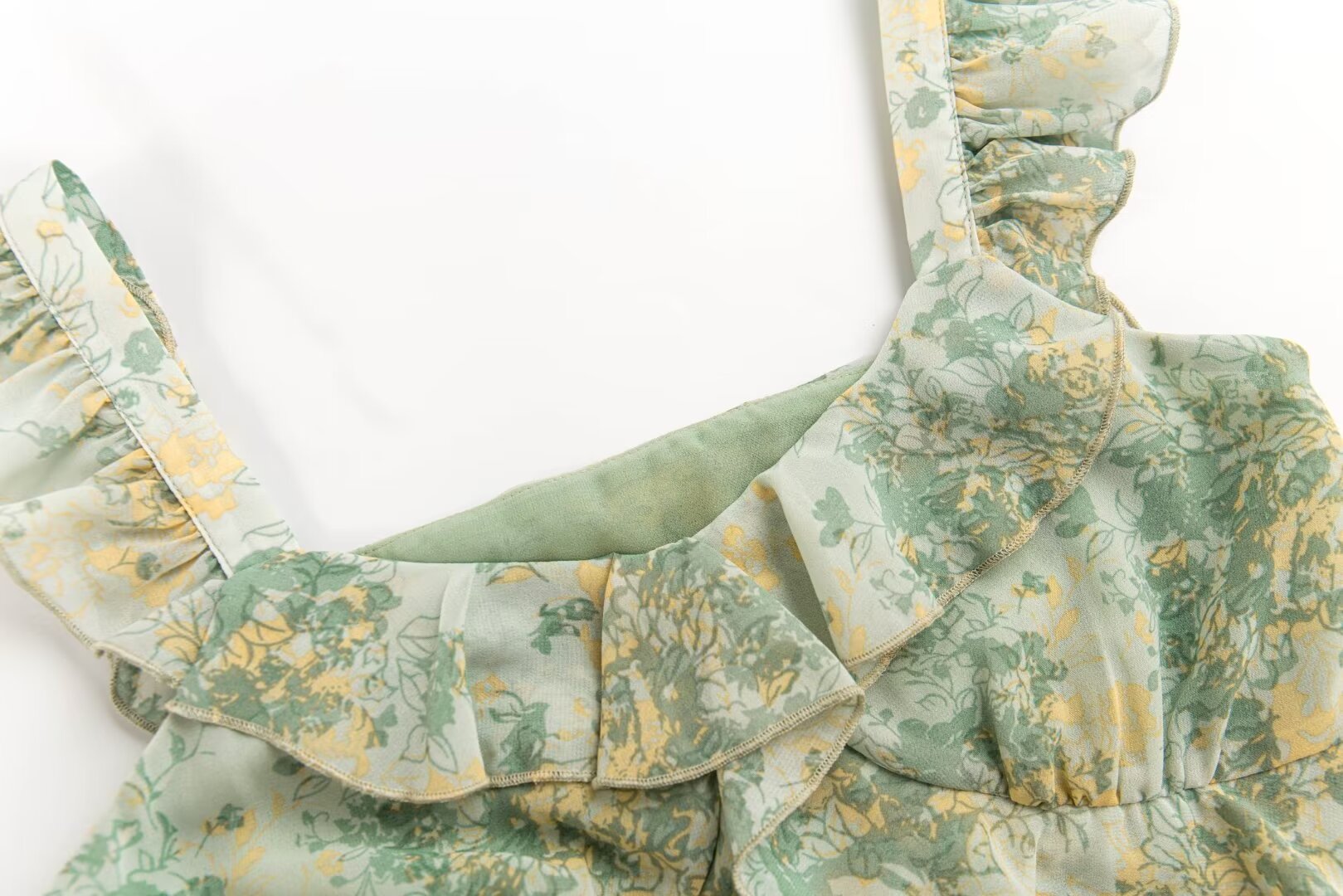Women's Sweet Lotus Leaf Elegant Slim French Gentle Printing Sleeveless Dress Summer Beach Holiday Tea Break Dress