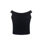 Women’s Black Pleated Cold Shoulder Crop Top