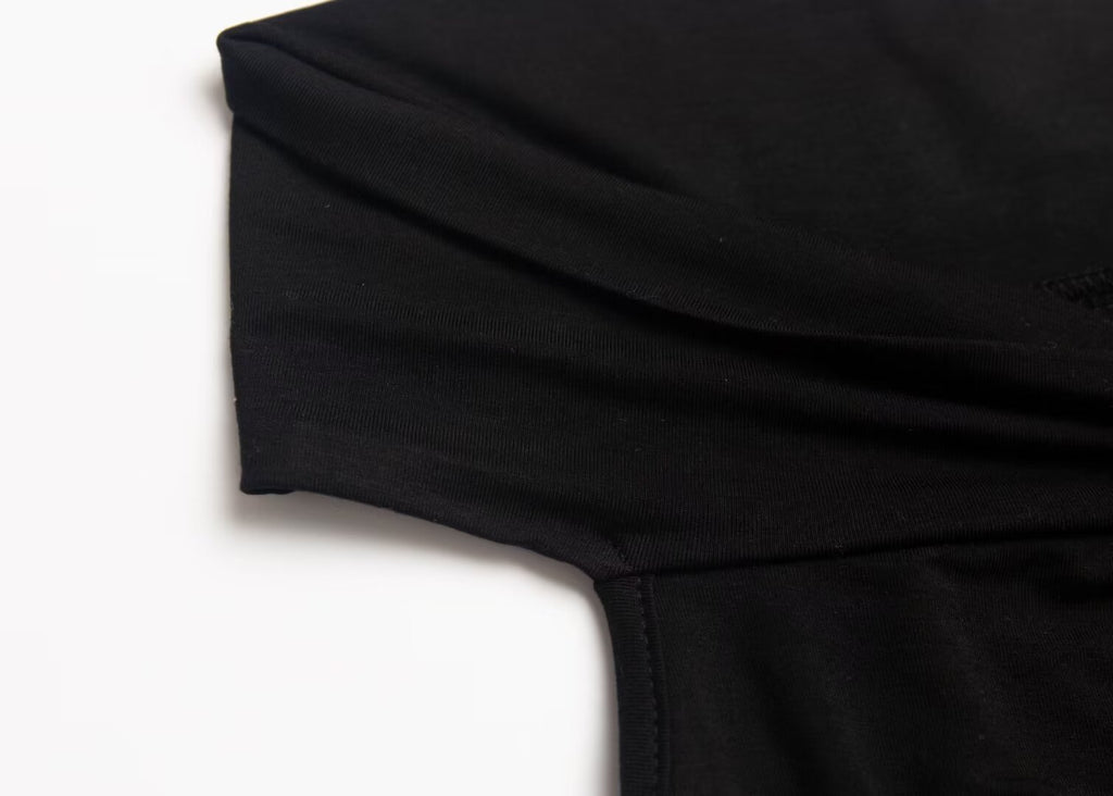 Women’s Black Pleated Cold Shoulder Crop Top