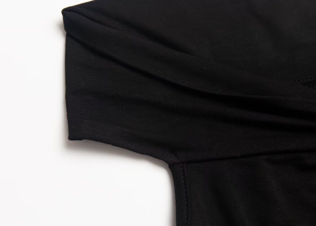 Women’s Black Pleated Cold Shoulder Crop Top