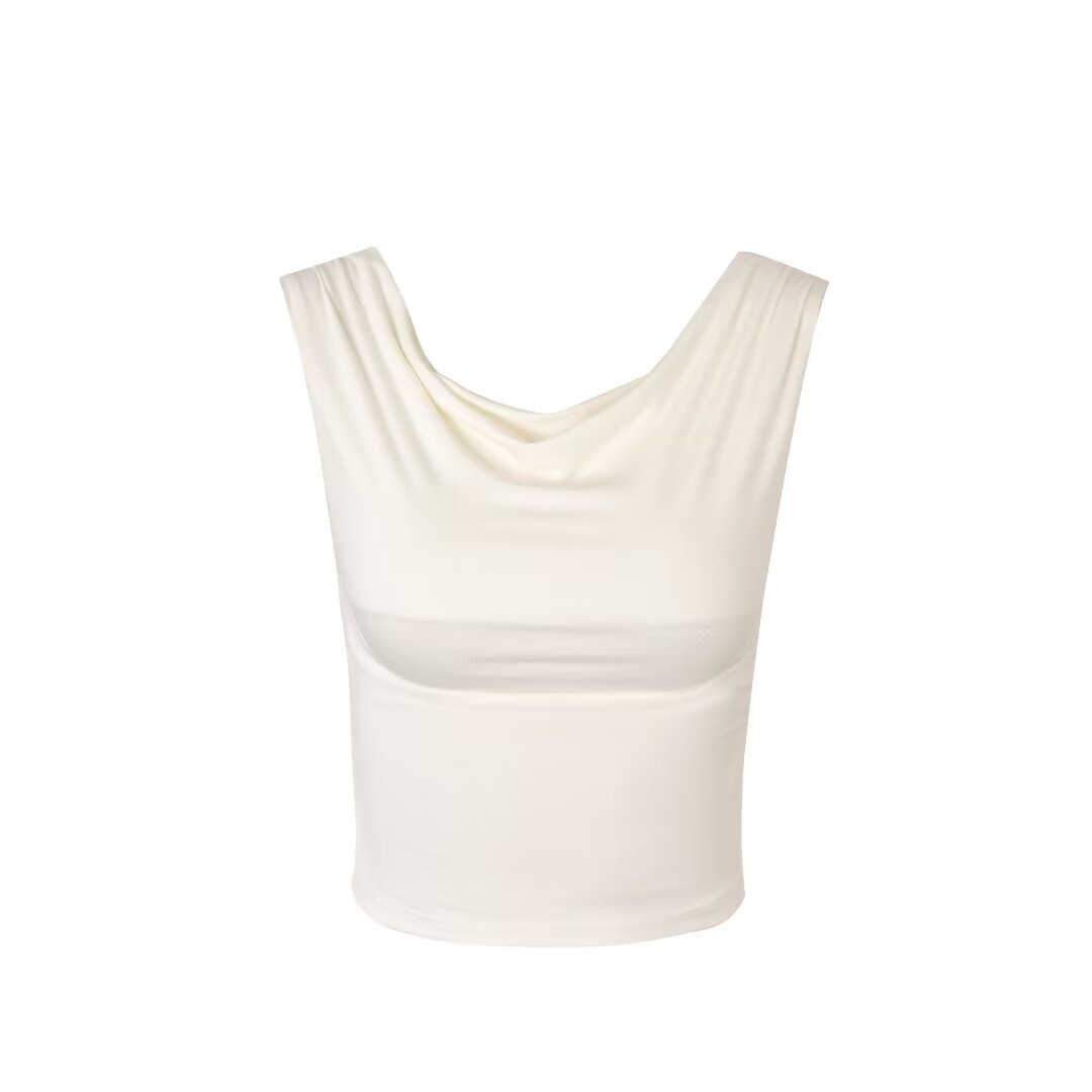 Women’s White Pleated Cowl Neck Sleeveless Top