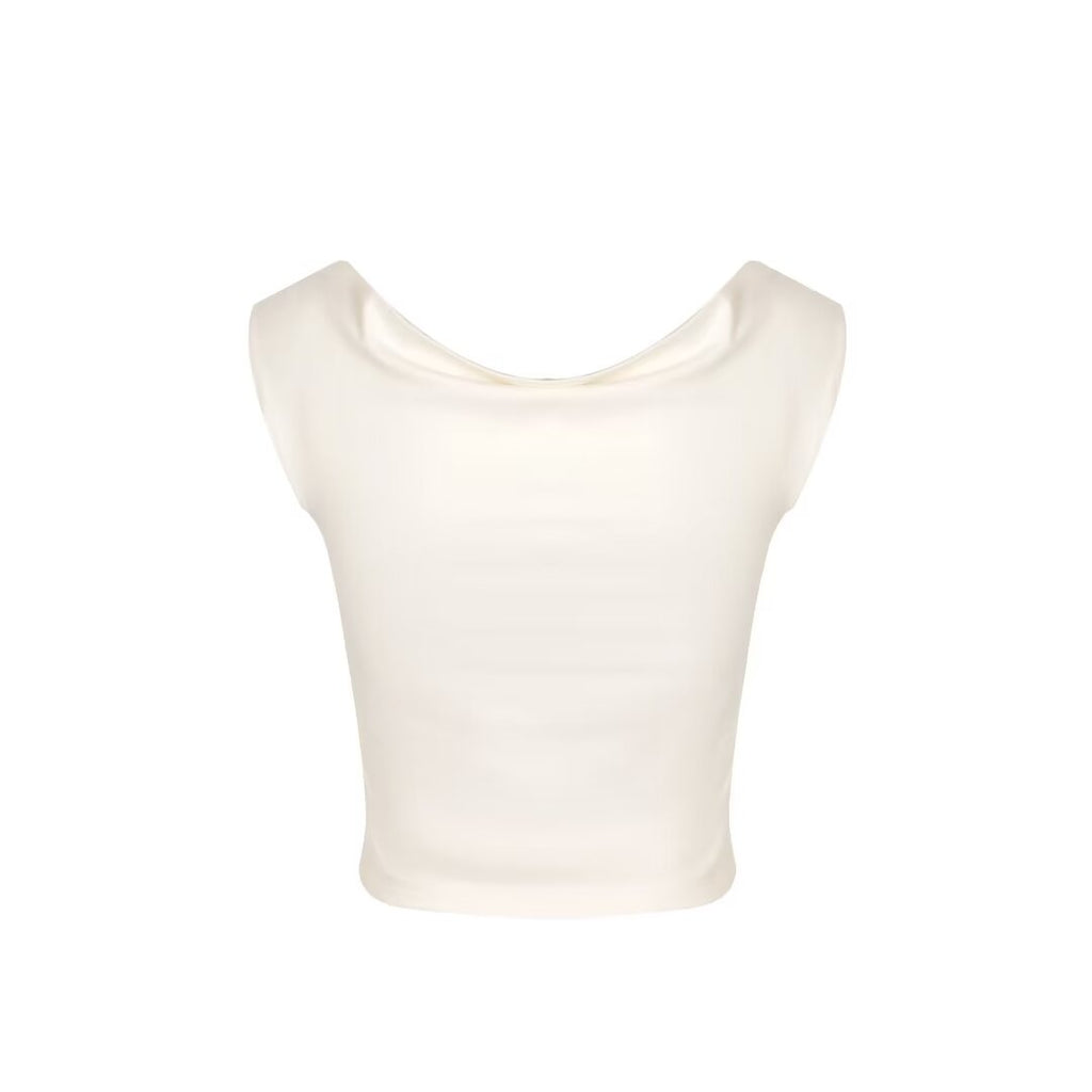 Women’s White Pleated Cowl Neck Sleeveless Top