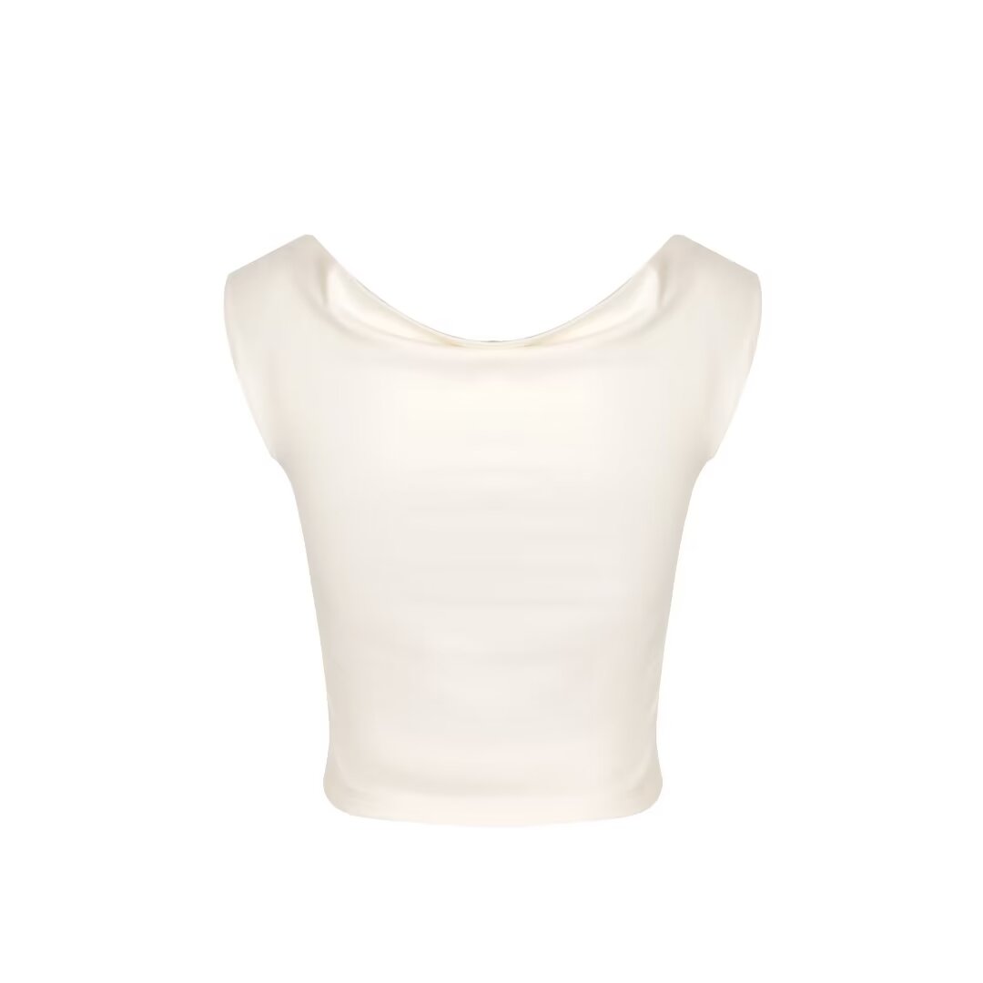 Women’s White Pleated Cowl Neck Sleeveless Top
