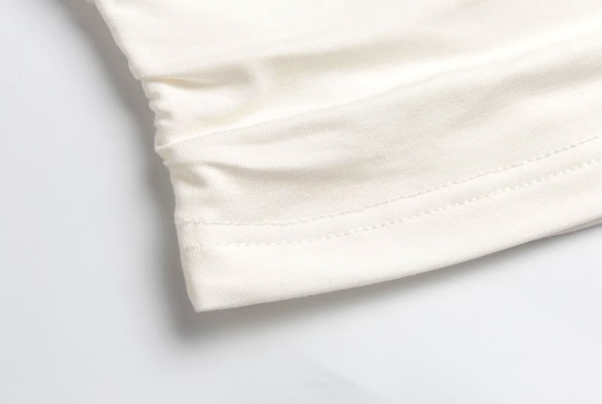 Women’s White Pleated Cowl Neck Sleeveless Top