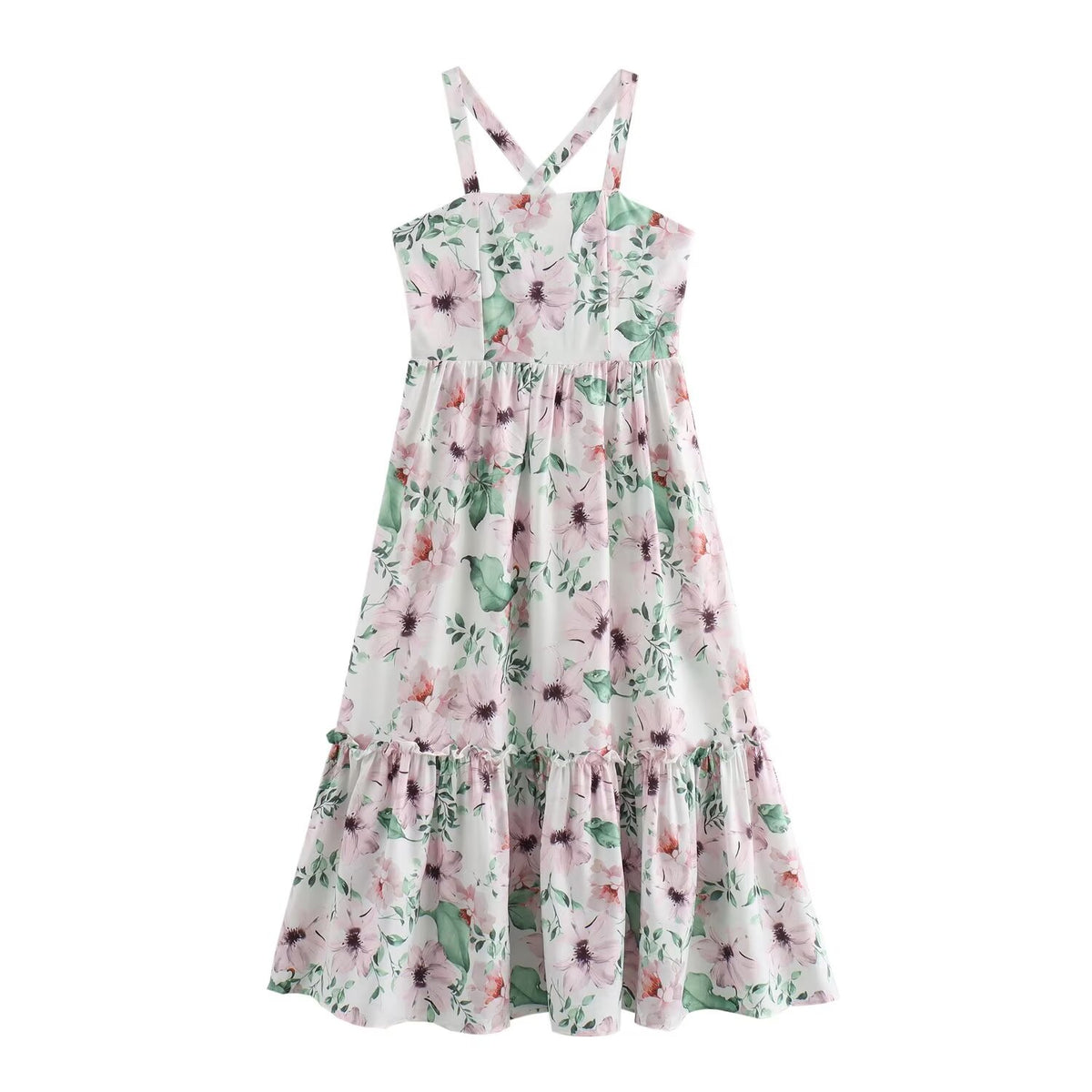 French Casual Vacation Simple Halter Printing Slip Dress